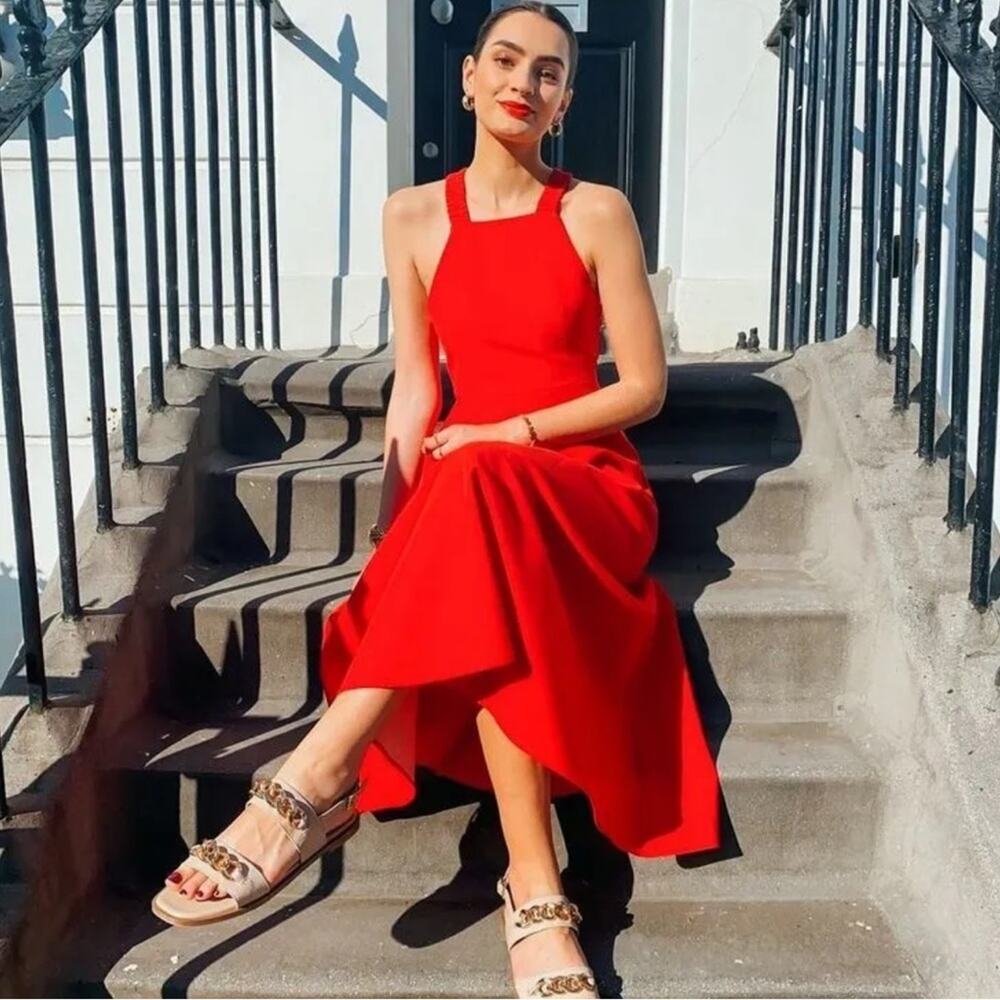 Zara Red Linen Blend Voluminous Strappy Halter Dress. Blogger fave!🔥 - Picture 5 of 13